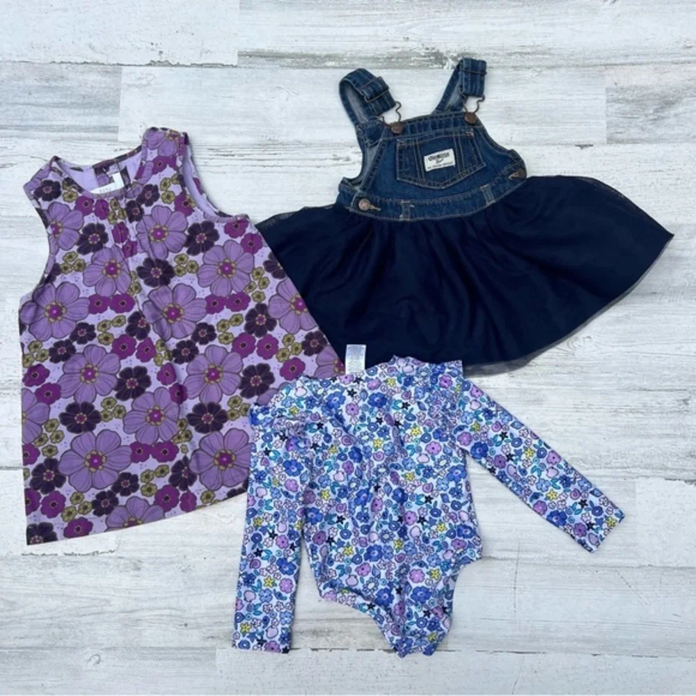 Osh Kosh B'gosh Toddler Girl Size 12 Month Bundle Denim Tulle Tutu Overall Dress